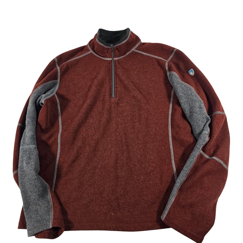 Kuhl Kashmira Mens M Quarter Zip Fleece Pullover Burgundy Red Grey 11855
